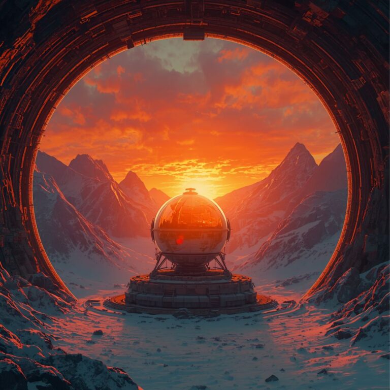 Tactical 1970s-style visualization of ancient Atlantean machinery and the Jacksonville Space Sphere.