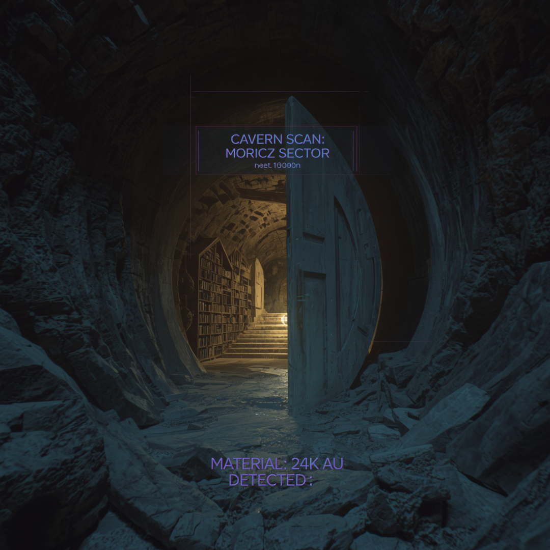 Tactical 1970s-style visualization of the ancient tunnels and golden libraries of Ecuador and Peru.