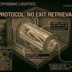 Tactical schematic of cryogenic stasis tubes and the Delta Group's recovery dossier for the North Sector.
