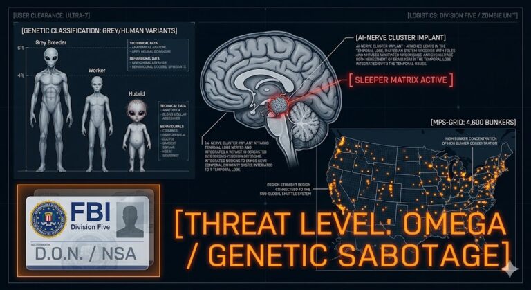 Tactical schematic of FBI Agent Jordon’s report on D.O.N. mind control implants and the 4,600 secret EBE bunkers.
