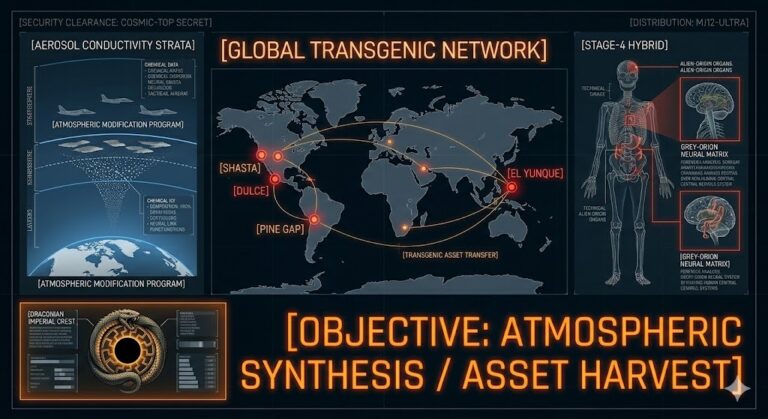 Tactical infographic showing the global subterranean network and the Orion-Draco terraforming agenda.