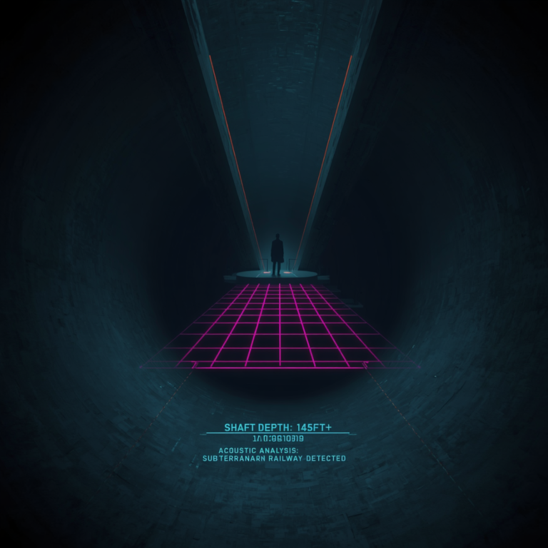 Tactical 1970s-style visualization of strange artificial shafts and tunnels leading to the cavern world.