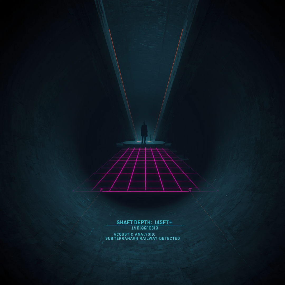 Tactical 1970s-style visualization of strange artificial shafts and tunnels leading to the cavern world.