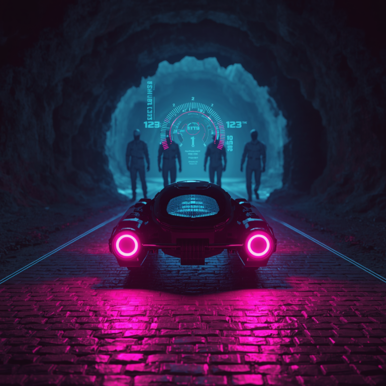 Tactical 1970s-style visualization of the electronic sled machines and underground roads beneath Mt. Lassen.