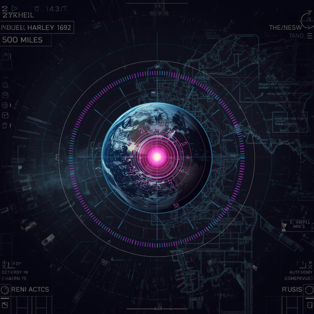Tactical 1970s-style visualization of Edmund Halley's concentric hollow earth model and the Rainbow City complex.