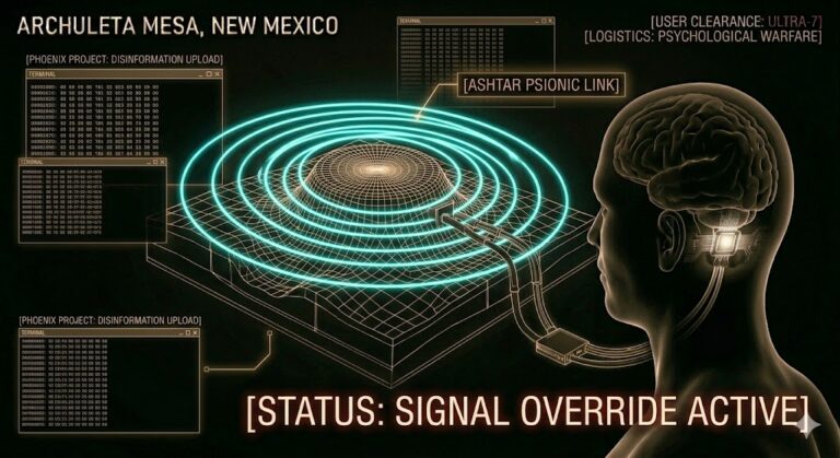 Tactical SIGINT schematic showing psionic communication links between the Dulce Base and human implants.