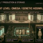 Tactical schematic of the Dulce Level 7 biological vats and cryo-storage chambers, comparing Reptiloid and Insectoid profiles.