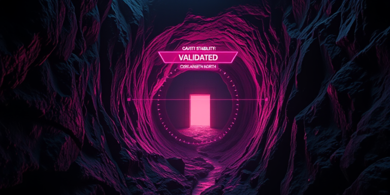 Tactical 1970s-style visualization of deep-earth granite cavities and subterranean city entrances.