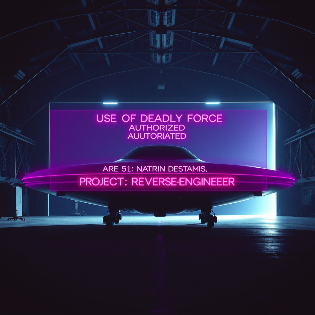 Tactical 1970s-style visualization of secret aircraft testing and reverse-engineering at Area 51.