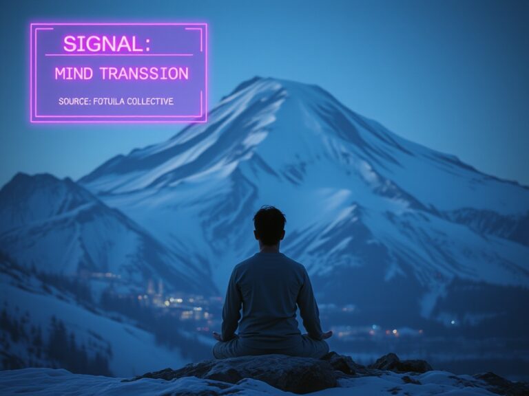 Tactical 1970s-style visualization of a consciousness transmission from the Inner Earth collective beneath Mount Shasta.