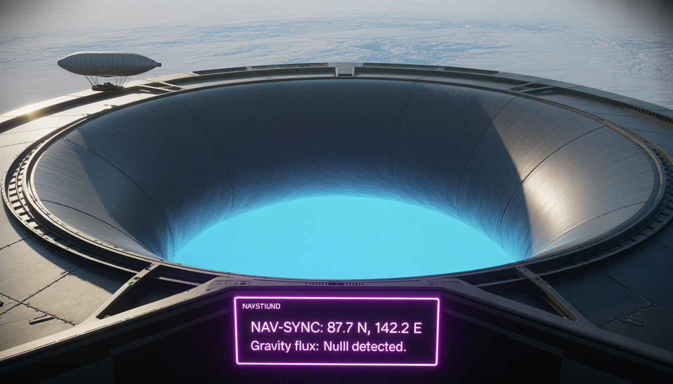 Tactical visualization of the North Polar opening showing the Earth curving inward toward the hollow interior.