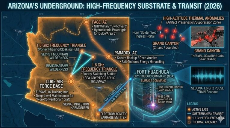 eospatial Map of Arizona Underground 2026: Page-Luke Transit, Sedona 1.6 GHz Triangle, and Huachuca Signal Link