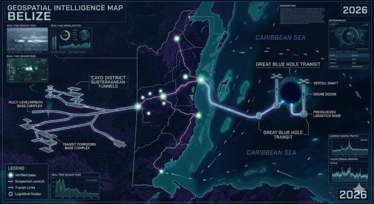 Map of Belize Underground Bases: Cayo District Tunnels, Great Blue Hole Transit, and 1.6 GHz Frequency Nodes 2026