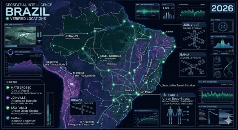 Map of Brazil Underground Bases: Mato Grosso City of Posid, Joinville Atlantean Tunnels, and São Paulo Alien Remains 2026.