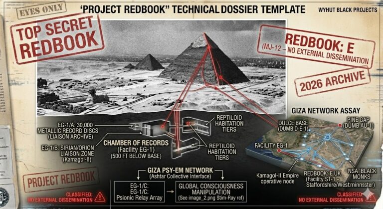 Project Redbook: E dossier showing the Giza subterranean chamber and the Sirian-Orion alliance logistics.