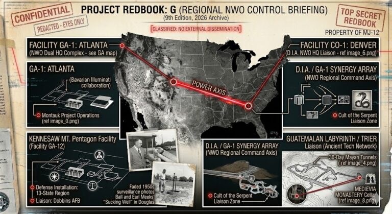 Project Redbook: G dossier mapping the Atlanta-Denver underground axis and the ancient Maya tunnels of Guatemala.