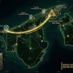 A dark geospatial map rendering of Brunei in a digital noir aesthetic. Glowing neon-gold conduits visualize the 2026 subterranean Continuity of Operations grid, linking the 'Istana Nurul Iman Royal COG Hub' (GMA-26) to the 'Seria deep-strata data-vaults' (GHA-26). Intelligence forensics indicate the 'Temburong Jungle Apertures' (GRA-26) are synchronized. Telemetry confirms real-time SIGINT synchronization across the equatorial and maritime sector.