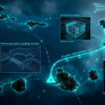 A dark geospatial map rendering of Cape Verde in a digital noir aesthetic. Glowing neon-cyan conduits visualize the 2026 subterranean grid, linking the 'Palmarejo Cable Landing Station' (GMA-26) in Praia to the 'Sal Island Battery Vault' (GHA-26). Intelligence forensics indicate the 'Fortim d’El-Rei' (GRA-26) is synchronized. Telemetry confirms real-time SIGINT synchronization across the Atlantic sector.
