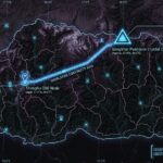A dark geospatial map rendering of Bhutan in a digital noir aesthetic. Glowing neon-blue conduits visualize the 2026 subterranean Continuity of Operations grid, linking the 'Gangkhar Puensum Crystal Citadel' (GMA-26) to the 'Thimphu COG Node' (GHA-26). Intelligence forensics indicate the 'Tiger's Nest monastic SIGINT vaults' (GRA-26) are synchronized. Telemetry confirms real-time SIGINT synchronization across the high-altitude sector.
