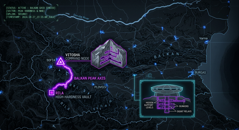 Digital noir geospatial map of Burkina Faso showing glowing neon-cyan conduits connecting the Ouagadougou Digital Sovereignty Hub to northern gold mining zones. Inset reveals a cross-section of a tactical laterite mining tunnel with armored logistics tracks.