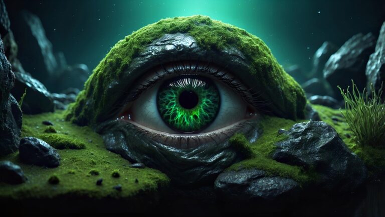 eye, darkness, halloween, cave, cave creatures, stone, moss, underground, mystical, ai generated-8824412.jpg