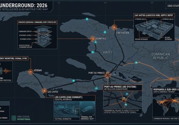 Map of Haiti Underground 2026, featuring Gonaïves deep-strata ops, Cap-Haïtien logistics hub, and Port-au-Prince UB system.