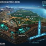 Tactical cross-section of the South American Underground, showing the 4,000-meter deep Hamza Transit Conduit, Andean Portal Hubs in Peru and Chile, and the Tayos Caves NHI interface. Labeled for the 2026 Global Grid
